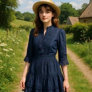 Sunday Best Navy Blue Cotton Lace Mini Dress (Size 2)